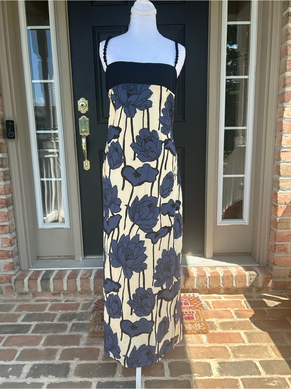 Tuckernuck Hyacinth House Cecily Cream Navy Floral Midi Dress Bead Straps XXL - Picture 5 of 11